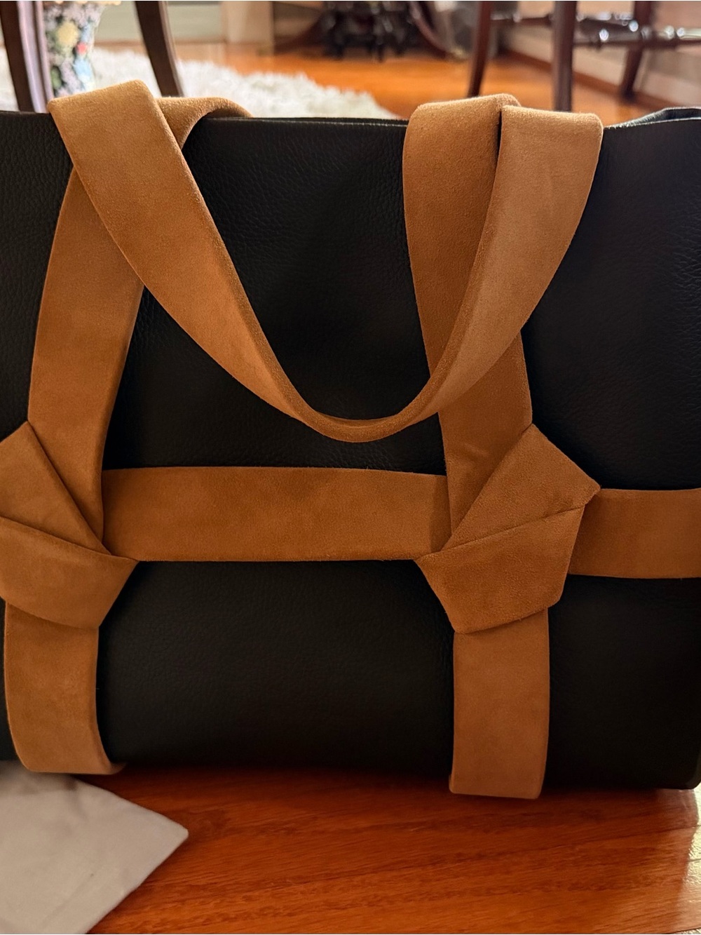 Neil Rodgers napa leather convertible Black & Tan Tote Bag with Suede Accent